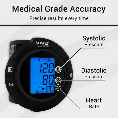 Vista 7 de Vive Precision Monitor inteligente de presión arterial de muñeca – Máquina digital automática precisa de brazalete BP para detección de latidos