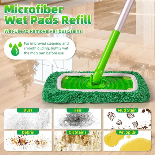 Vista 5 de Almohadillas de microfibra reutilizables compatibles con trapeador Swiffer Sweeper Mop Verde bosque