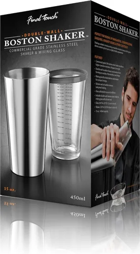 Vista 8 de Final Touch Juego de coctelera Boston de doble pared, vaso mezclador de acero inoxidable con sello de silicona, sin BPA, almacenamiento compacto