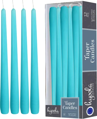 Hyoola Tall Taper Candles - Vela de cena turquesa sin goteo de 10 pulgadas, sin perfume, cera de parafina con mechas de algodón, 8 horas de tiempo