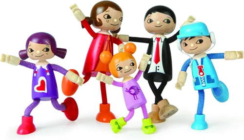 Vista 5 de Hape Modern Family of 5 Juego de muñecas flexibles de madera Juego de simulación para casa de muñecas de madera para niños