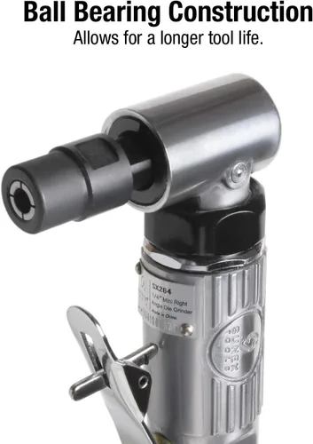 Vista 3 de SUNEX TOOLS SX264K, kit de mini amoladora neumática de ángulo recto de 1/4 pulgadas con regulador de velocidad, acelerador de seguridad