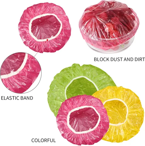 Vista 4 de Boao 120 fundas elásticas reutilizables para almacenamiento de cuencos de alimentos, 3 tamaños, cubiertas coloridas para platos de platos, cubierta