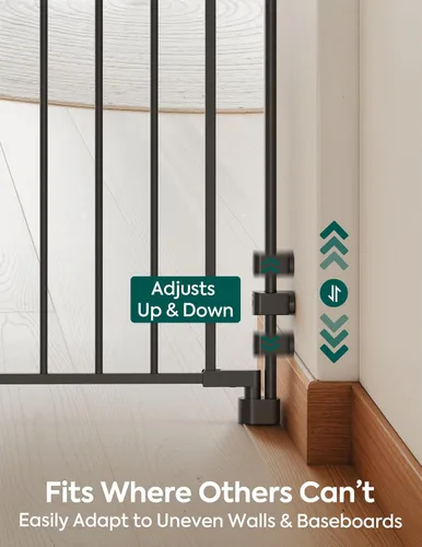 Vista 5 de Babelio Puerta de bebé extraíble y sin barra inferior, montada en hardware de 29-43 pulgadas (requiere taladro) Paseo ancho Puerta de seguridad