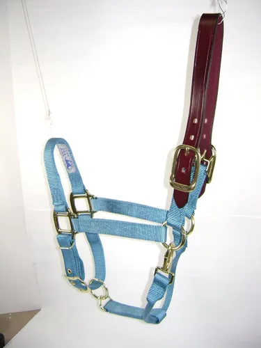 Vista 2 de Hamilton Cabestro ajustable de nailon de 1 pulgada con cabeza de cuero y broche de garganta, grande, negro