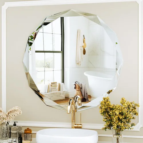 Vista 2 de Suidia Espejo de baño, espejo de pared de 20 x 20 pulgadas, espejo de baño sin marco con borde biselado para dormitorio, sala de estar, entrada