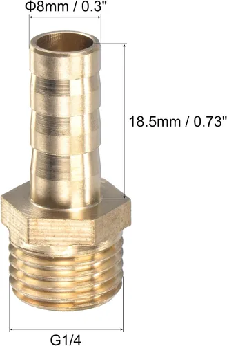 Vista 2 de Conector de espiga para manguera de latón, recto, 0.315 in x G1/4, conector de tubería de rosca macho con abrazadera de manguera de acero