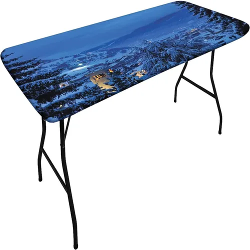 Vista 3 de Mantel ajustable elástico de granja, 24 x 36 pulgadas, mantel rectangular para mesa plegable de 3 pies, estampado de árboles de pinos de invierno