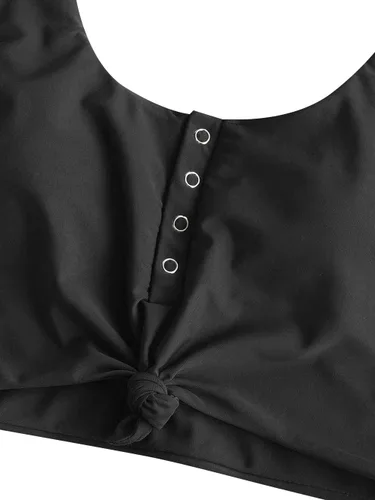 Vista 3 de ZAFUL Parte superior de bikini con nudo frontal para mujer, parte superior tipo tankini con cuello redondo y relleno