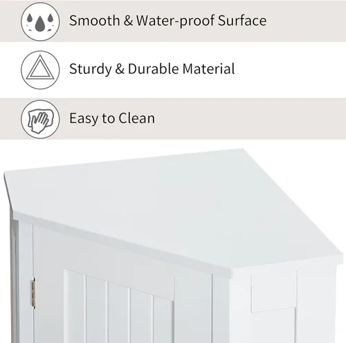 Vista 5 de Gabinete de baño blanco con gabinete de almacenamiento triangular, gabinete de almacenamiento de esquina, con estantes ajustables, estilo moderno.