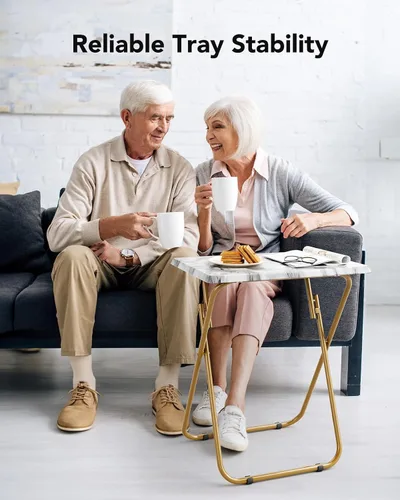 Vista 4 de HUANUO Mesa plegable para TV, mesa estable sin necesidad de montaje, bandeja de TV para comer, mesas plegables para aperitivos para cama y sofá