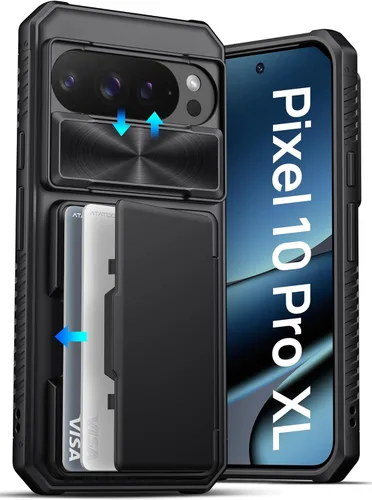 ATATOO Funda tipo cartera para Google Pixel 10 Pro XL, tarjetero integrado (3-5 tarjetas) [bloqueo RFID] y cubierta de cámara deslizante, protección