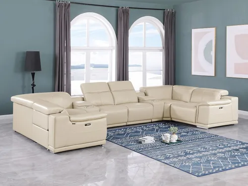 Vista 113 de BlackJack Furniture Venice - Sofá modular de cuero italiano de grano superior de 5 piezas con 3 reclinables eléctricos, reposacabezas ajustable