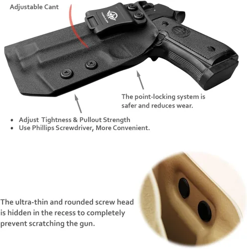Vista 4 de Beretta 92FS 92A1 96A1 Funda IWB / OWB Kydex para Beretta 92 FS / 92 A1 / 96 A1 Accesorios de Pistola - Interior / Exterior en el Cinturón Porte