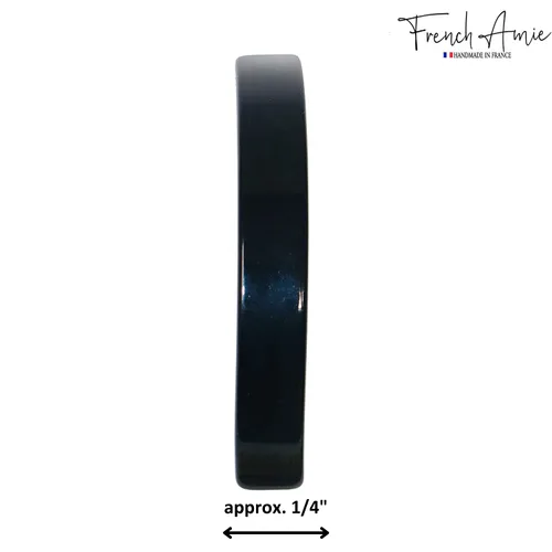 Vista 5 de French Amie Pasador automático hecho a mano de acetato de celuloide pequeño negro curvado de 2.5 pulgadas con cierre dorado