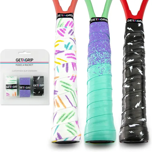 Vista 27 de Get A Grip - Grip personalizado para raqueta de tenis - Agarre antideslizante/de secado rápido para tenis - Grip precortado para raqueta