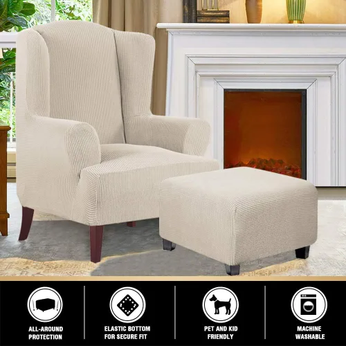 Vista 5 de Funda Otomana Elástica Fundas para Otomana Cuadradas para Sala de Estar Taburete Reposapiés Fundas Elásticas para Adaptarse al Reposapiés Otomano