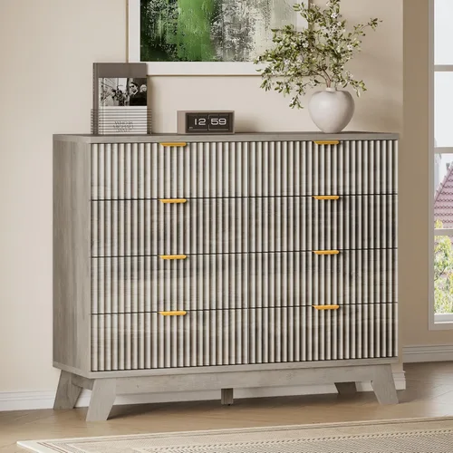 Vista 20 de BORNOON Cómoda acanalada de 7 cajones, cómoda bohemia moderna de 47.2 pulgadas de ancho, soporte de madera para dormitorio, sala de estar, armario