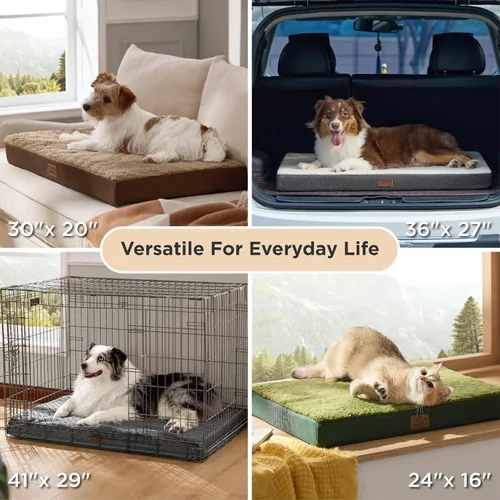 Vista 7 de Bedsure - Cama grande para perros para jaula - Camas planas y cómodas para mascotas con funda extraíble y lavable, alfombrilla ortopédica de espuma