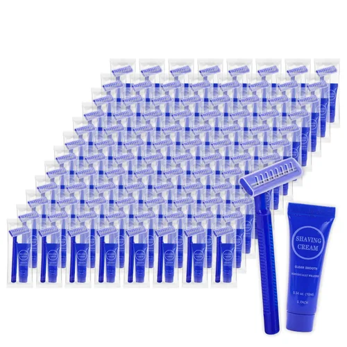 Vista 8 de Juego de crema de afeitar desechable, máquinas de afeitar manuales envueltas individualmente a granel con mini crema de afeitar suave, artículos