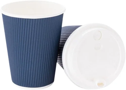 Vista 12 de Vasos de café de papel aislado de pared corrugada, 12 onzas, 12 onza, Azul