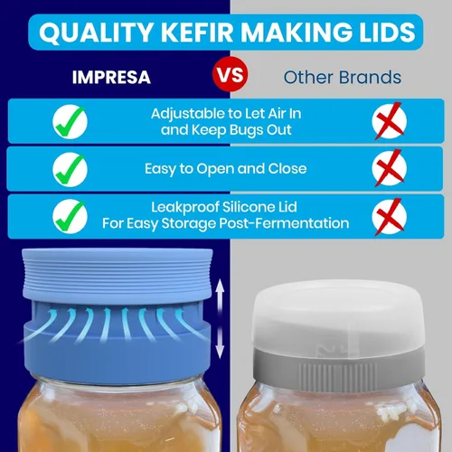 Vista 5 de IMPRESA Tapas de colador Mason Jar – Azul, paquete de 3 coladores de drenaje sin obstrucciones y kéfir, kit compacto de fermentación de 3 piezas