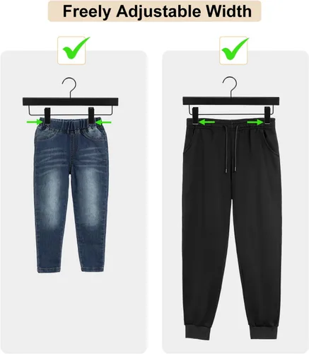 Vista 7 de TOPIA HANGER Perchas de madera negra para pantalones, perchas de falda de madera con clips, percha de lujo para jeans con gancho plano anti-óxido