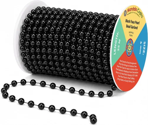 Vista 64 de Mandala Crafts Cadena de guirnalda de perlas negras de imitación de 0.157 Negro