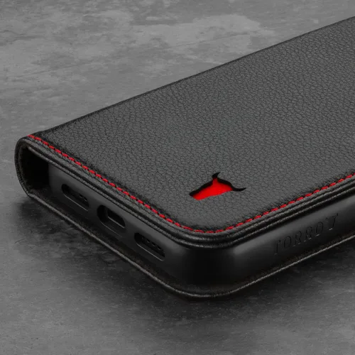 Vista 6 de TORRO Funda de cuero compatible con iPhone 12 Mini - Funda de piel auténtica tipo cartera con tarjetero y función atril (negro)