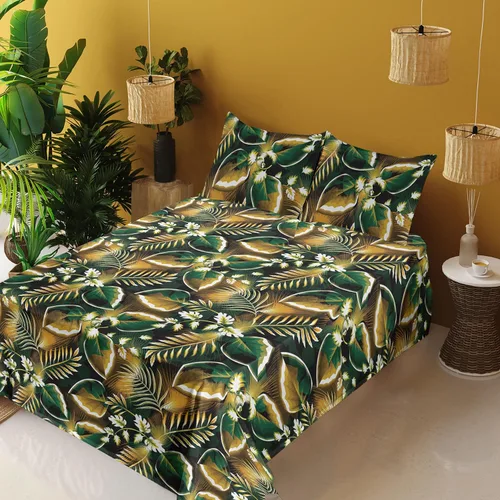Vista 3 de Ambesonne Forest Sheet Set, Fantasy Jungle Floral Ornaments and Leaves Exotic Print Artwork, Fitted and Flat Sheet with Pillowcases Bedding Accent 4