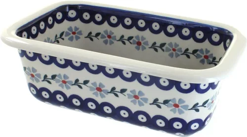 Blue Rose Polish Pottery – Panadero de pan azul violeta – 10 x 6.25 pulgadas – Plato de cerámica para hornear y servir panes