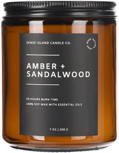 Vista 7 de SENSE ISLAND Vela de otoño perfumada de café tostado oscuro con canela, cera de soja natural de 7 onzas, hasta 50 horas de tiempo de combustión
