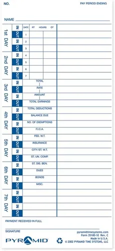 Vista 3 de Pyramid Time Systems - Tarjetas de tiempo recicladas al 30% (35100-10PK3) - 300 tarjetas For Pyramid Models 3500, 3500ss, 3600SS &3700ss Time