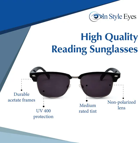 Vista 3 de Sellecks Non-Bifocal Reading Sunglasses - Semi-rimless Reader Glasses, Browline Frame - Non-Polarized Lens