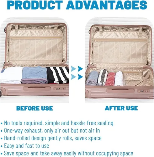 Vista 5 de 5 bolsas de almacenamiento al vacío de tamaño pequeño, enrolladas a mano, a prueba de polvo, bolsas de compresión para viajes, bolsas de ahorro