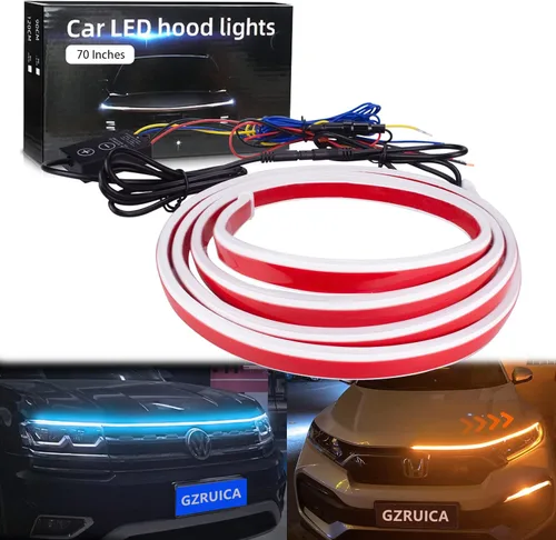 Vista 28 de Tira de luz para capó de automóvil, 31 pulgadas, tira de luces LED azules exteriores para capó, flexible, impermeable, escaneo dinámico DC12V, luces