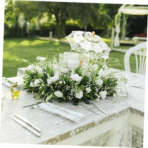 Vista 5 de STOBOK Paraguas de encaje vintage, sombrilla de encaje blanco para fotografía nupcial de boda, 11.79 pulgadas