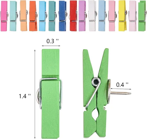 Vista 2 de 100 chinchetas con clips de madera para tableros de corcho, obras de arte para tablones de anuncios, manualidades, proyectos de arte, suministros