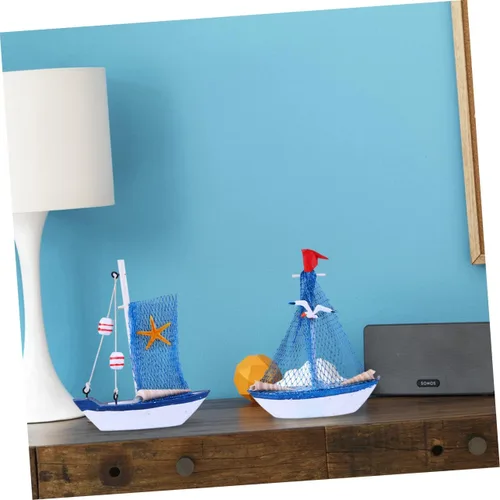 Vista 4 de NUOBESTY 4 piezas de mini velero de madera, modelo de barco de vela en miniatura, barcos náuticos, decoraciones para playa náutica, playa, costera