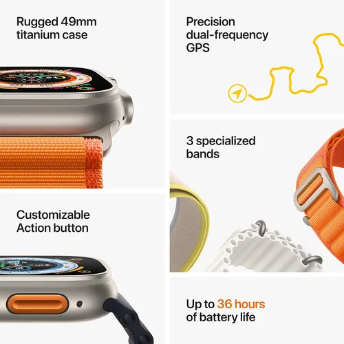 Vista 7 de Apple Watch Ultra - Funda de titanio con bucle alpino Starlight GPS + Cellular de 1.929 in, tamaño pequeño (renovado)