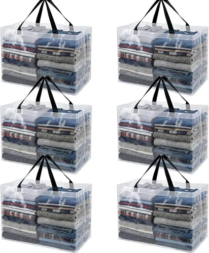 Vista 7 de Shappy 6 Piezas Bolsas de Compra Extragrandes Reutilizables con Asas, Bolsas de Comestibles Tejidas Coloridas de Plástico Impermeable