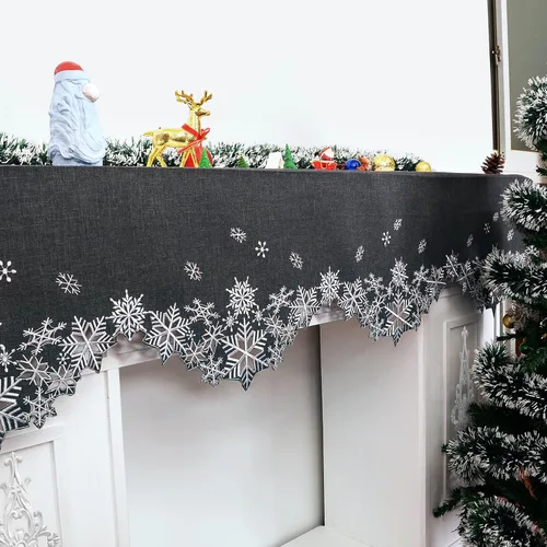 Vista 5 de Simhomsen Bufanda Bordada con Copos de Nieve para Repisa de Chimenea para Navidad (90×17 pulgadas, Gris)