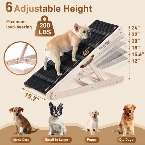 Vista 4 de Escaleras para perros mejoradas 2025 para cama y sofá, escaleras 2 en 1 para perros de razas pequeñas a grandes, 40 pulgadas de largo, ajustable