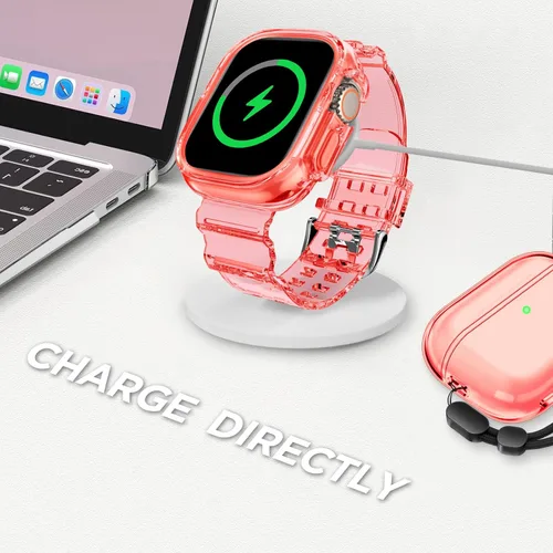 Vista 258 de DABAOZA - Correa transparente compatible con Apple Watch con estuche protector, correa deportiva de TPU con brillo para mujeres y hombres