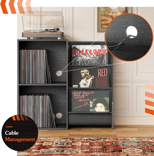 Vista 4 de Soporte para Reproductor de Discos, Soporte para Tocadiscos con Almacenamiento para 300 Discos de Vinilo, Mesa para Reproductor de Discos