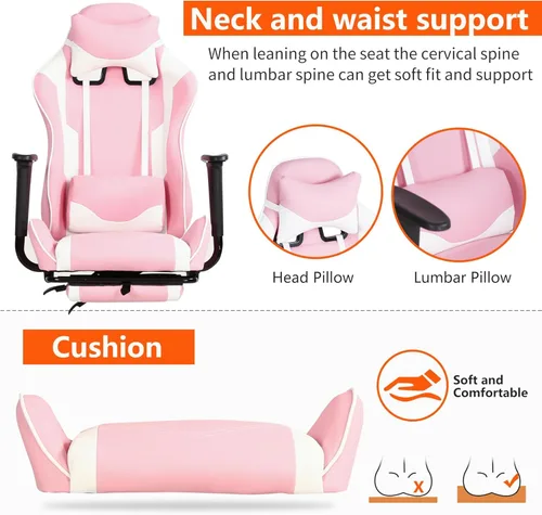 Vista 35 de Sillas de cuero sintético con respaldo alto, silla de computadora con reposacabezas y soporte lumbar, asiento ancho ajustable en altura ajustable