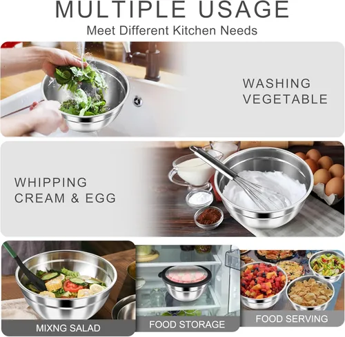 Vista 6 de HaWare Juego de cuencos de mezcla con tapas herméticas transparentes, juego de 6 piezas de cuencos anidables de acero inoxidable resistentes, cuenco