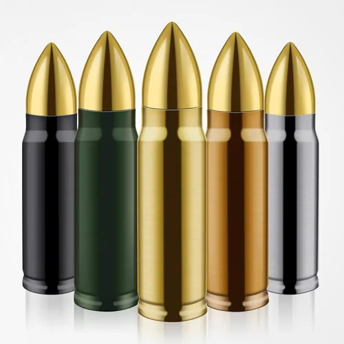 Vista 8 de Botella de agua con forma de bala de acero inoxidable 304, 17 onzas, 16.9 fl oz, doble pared aislada al vacío, taza de café aislada al vacío