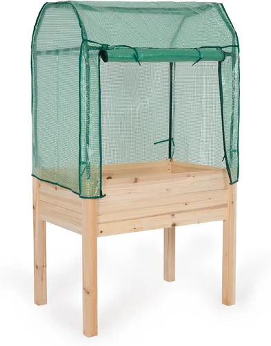 Vista 2 de Backyard Expressions - Cama de jardín elevada de 36 x 24 pulgadas con cubierta de invernadero, maceta de madera elevada con patas, mini invernadero