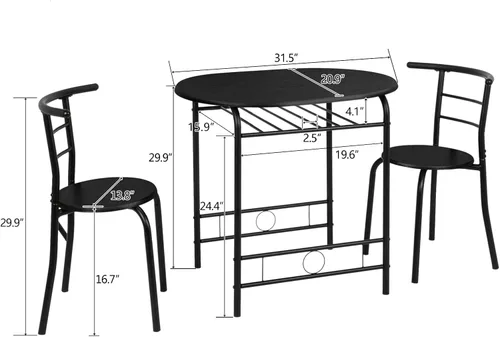 Vista 6 de VINGLI Juego de comedor de 3 piezas, juego de mesa de cocina pequeña para 2, juego de mesa de desayuno, mesa de madera de cocina y 2 sillas